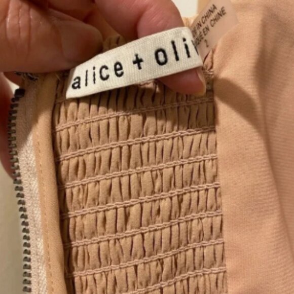 Alice + Olivia Bronte Vegan Leather Blouson Sleeve Crop Top in Almond - Picture 5 of 6